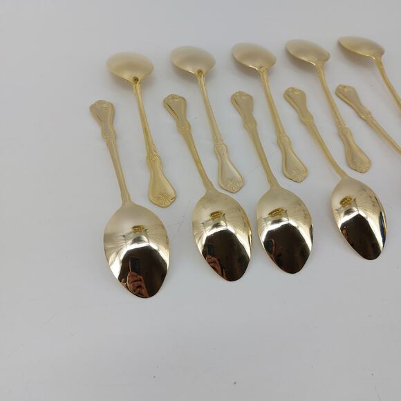 Vintage Rico Set of 10 Gold Tone Table Dinner Spoon Regency - Picture 4 of 11